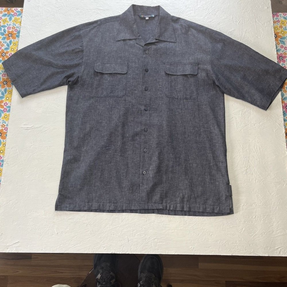 Michael Irvin 47 88 Playmaker Size 4XL Blue Short Sleeve Shirt Denim Linen